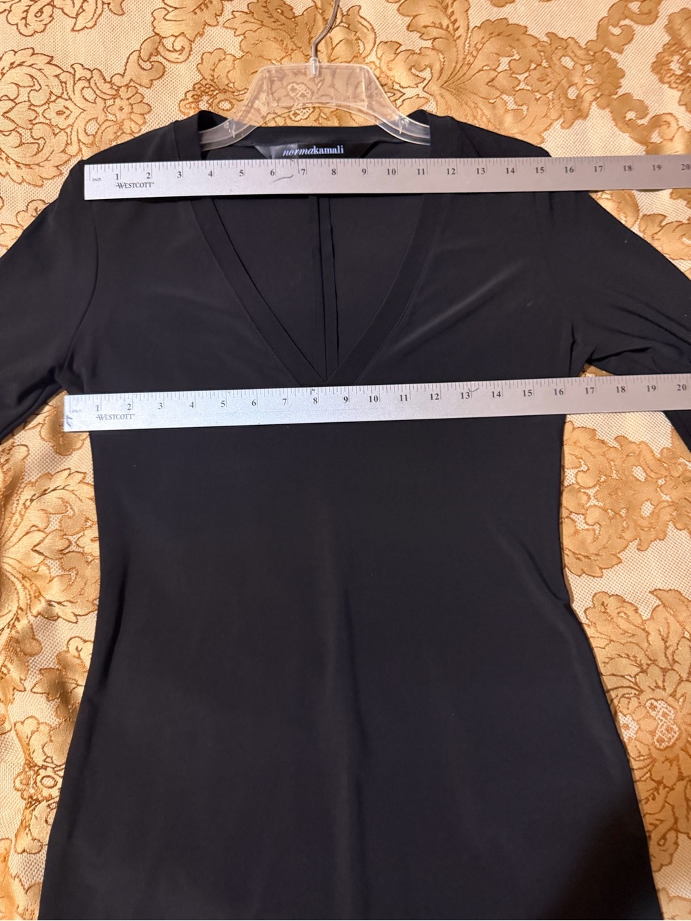 Norma Kamali Black Long Sleeve V-Neck Sleek Knit Dress, Size M - Picture 13 of 16